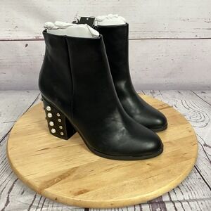 Express Womens 9 Black Ankle Boots Studded Pearl Block Heel Zip Booties